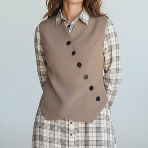 AmyEnjoyLife Tan Vest Asymmetrical Waistcoat Tailored Vest